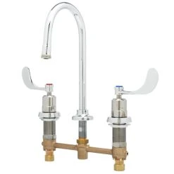 T&S Brass And Bronze Works T&S B-2820-01 Deck Mount Easy Install Faucet With 8" Centers, 5 1/2" Gooseneck, And 4" Wrist Action Handles