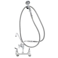 T&S Brass And Bronze Works T&S B-0175-03 Wall Mounted Pre-Rinse Faucet With Adjustable 8" Centers, Angled Spray Valve, 104" Hose, 12" Add-On Faucet, 90 Degree Swivel Adapter, Vacuum Breaker, And Wall Hook