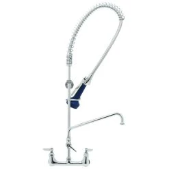 T&S Brass And Bronze Works T&S B-0133-16-B08EL EasyInstall Wall Mounted 41 1/2" High Pre-Rinse Faucet With Adjustable 8" Centers, Ergonomic Spray Valve, 44" Hose, 16" Add-On Faucet, Installation Kit, And 6" Wall Bracket