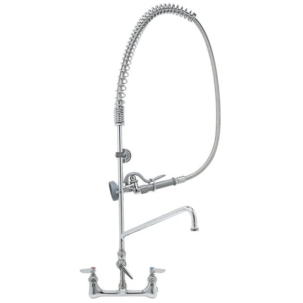T&S Brass And Bronze Works T&S B-0133-18-CRBEK EasyInstall Wall Mounted 41 1/2" High Pre-Rinse Faucet With Adjustable 8" Centers, 44" Hose, 18" Add-On Faucet, Installation Kit, And 6" Wall Bracket