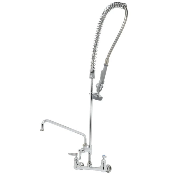 T&S Brass And Bronze Works T&S B-0133-A12-CCB EasyInstall Wall Mounted 41 1/2" High Pre-Rinse Faucet With Adjustable 8" Centers, 44" Hose, 12" Add-On Faucet, And 6" Wall Bracket