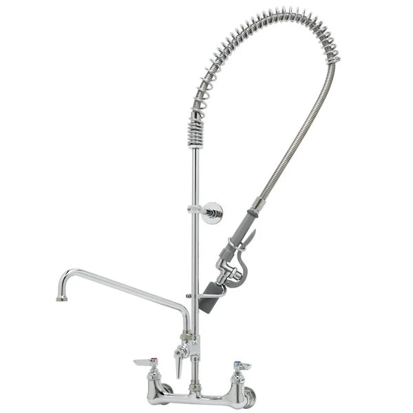 T&S Brass And Bronze Works T&S B-0133-A12-V-BC EasyInstall Wall Mounted 42 1/2" High Pre-Rinse Faucet With Adjustable 8" Centers, Low Flow Spray Valve, 44" Hose, 12" Add-On Faucet, Vacuum Breaker, And 6" Wall Bracket