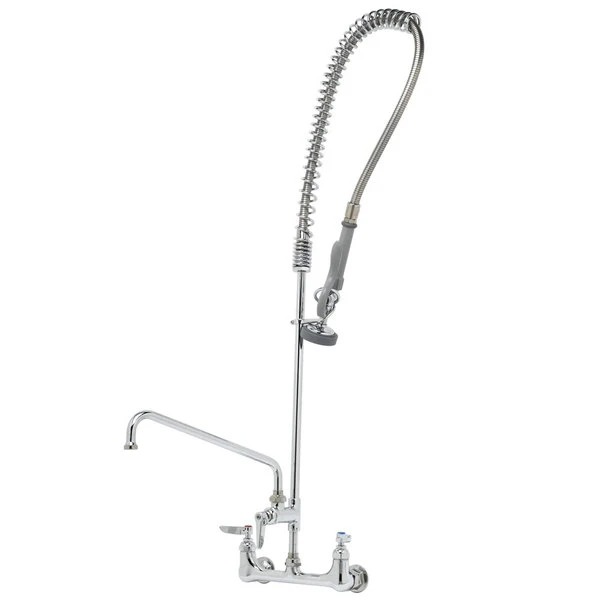 T&S Brass And Bronze Works T&S B-0133-ADF12 EasyInstall Wall Mounted 37 1/2" High Pre-Rinse Faucet With Adjustable 8" Centers, 44" Hose, And 12" Add-On Faucet
