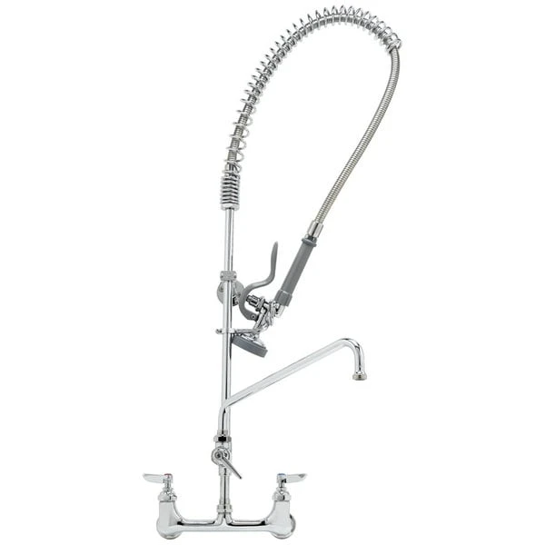 T&S Brass And Bronze Works T&S B-0133-ADF08-B EasyInstall Wall Mounted 41 1/2" High Pre-Rinse Faucet With Adjustable 8" Centers, 44" Hose, 8" Add-On Faucet, And 6" Wall Bracket