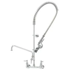 T&S Brass And Bronze Works T&S B-0133-ADF12-BJ EasyInstall Wall Mounted 37 1/2" High Pre-Rinse Faucet With Adjustable 8" Centers, Low Flow Spray Valve, 44" Hose, 12" Add-On Faucet, And 6" Wall Bracket