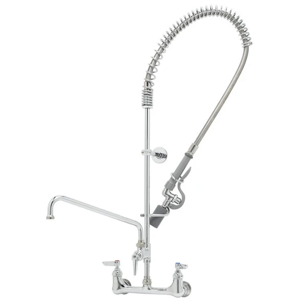 T&S Brass And Bronze Works T&S B-0133-ADF12-BJ EasyInstall Wall Mounted 37 1/2" High Pre-Rinse Faucet With Adjustable 8" Centers, Low Flow Spray Valve, 44" Hose, 12" Add-On Faucet, And 6" Wall Bracket