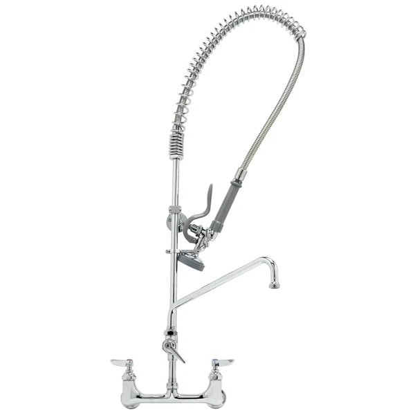 T&S Brass And Bronze Works T&S B-2180 Wall Mounted 37 1/2" High Pre-Rinse Faucet With Adjustable 8" Centers, 44" Hose, 18" Add-On Faucet, And 12" Wall Bracket