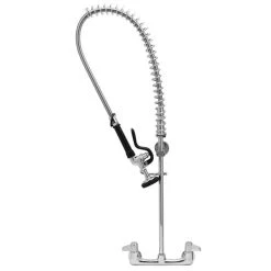 T&S Brass And Bronze Works Equip By T&S 5PR-8WLS00 Wall Mounted 31 1/2" High Pre-Rinse Faucet With 8" Adjustable Centers, 44" Hose, Supply Inlet Kit, And 6" Wall Bracket