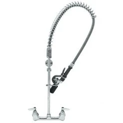 T&S Brass And Bronze Works T&S B-0133-BC EasyInstall Wall Mounted 33 1/4" High Pre-Rinse Faucet With Adjustable 8" Centers, Low Flow Spray Valve, 44" Hose, And 6" Wall Bracket
