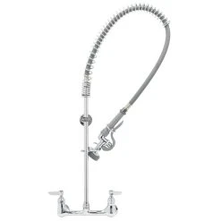 T&S Brass And Bronze Works T&S B-0133-BR-B EasyInstall Wall Mounted 38" High Pre-Rinse Faucet With Adjustable 8" Centers, Brush Spray Valve, 36" Hose, Flexible Supply Hoses, Supply Stops, And Wall Bracket