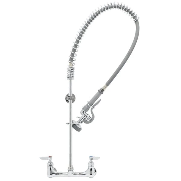 T&S Brass And Bronze Works T&S B-0133-BR-B EasyInstall Wall Mounted 38" High Pre-Rinse Faucet With Adjustable 8" Centers, Brush Spray Valve, 36" Hose, Flexible Supply Hoses, Supply Stops, And Wall Bracket