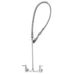 T&S Brass And Bronze Works T&S B-0133-CR-C EasyInstall Wall Mounted 33 1/4" High Pre-Rinse Faucet With Adjustable 8" Centers, Low Flow Spray Valve, And 44" Hose