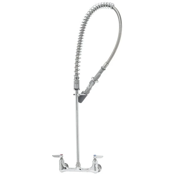 T&S Brass And Bronze Works T&S B-0133-CR-C EasyInstall Wall Mounted 33 1/4" High Pre-Rinse Faucet With Adjustable 8" Centers, Low Flow Spray Valve, And 44" Hose
