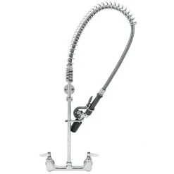 T&S Brass And Bronze Works T&S B-0133-V-BC EasyInstall Wall Mounted 38" High Pre-Rinse Faucet With Adjustable 8" Centers, Low Flow Spray Valve, 44" Hose, Vacuum Breaker, And 6" Wall Bracket