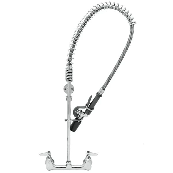 T&S Brass And Bronze Works T&S B-0133-V-BC EasyInstall Wall Mounted 38" High Pre-Rinse Faucet With Adjustable 8" Centers, Low Flow Spray Valve, 44" Hose, Vacuum Breaker, And 6" Wall Bracket