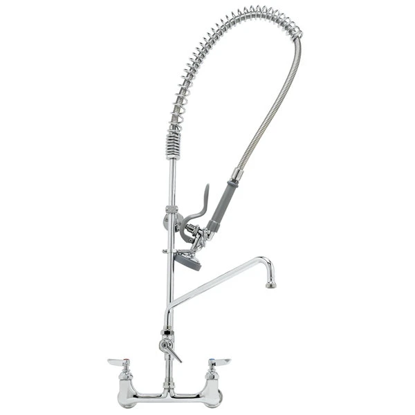 T&S Brass And Bronze Works T&S B-0133-ADF16-B EasyInstall Wall Mounted 37 1/2" High Pre-Rinse Faucet With Adjustable 8" Centers, 44" Hose, 16" Add-On Faucet, And 6" Wall Bracket
