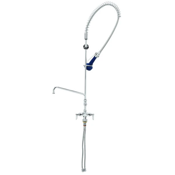 T&S Brass And Bronze Works T&S B-0113-A08-B08 EasyInstall Deck Mounted 46 1/4" High Pre-Rinse Faucet With Flex Inlets, Ergonomic Spray Valve, 44" Hose, 8" Add-On Faucet, And 6" Wall Bracket