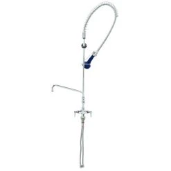 T&S Brass And Bronze Works T&S B-0113-A12-08C EasyInstall Deck Mounted 46 1/4" High Pre-Rinse Faucet With Flex Inlets, Ergonomic Low Flow Spray Valve, 44" Hose, And 12" Add-On Faucet