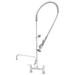 T&S Brass And Bronze Works T&S B-0123-ADF06-B EasyInstall Deck Mounted 49 1/4" High Pre-Rinse Faucet With Adjustable 8" Centers, 44" Hose, 6" Add-On Faucet, And Wall Bracket