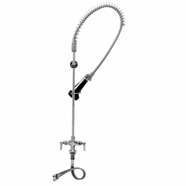 T&S Brass And Bronze Works T&S B-0113-B08C EasyInstall Deck Mounted 45" High Pre-Rinse Faucet With Flex Inlets, Ergonomic Low Flow Spray Valve, 44" Hose, And 6" Wall Bracket