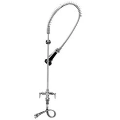 T&S Brass And Bronze Works T&S B-0113-V-B08 EasyInstall Deck Mounted 48 1/2" High Pre-Rinse Faucet With Flex Inlets, Ergonomic Spray Valve, 44" Hose, Vacuum Breaker, And 6" Wall Bracket