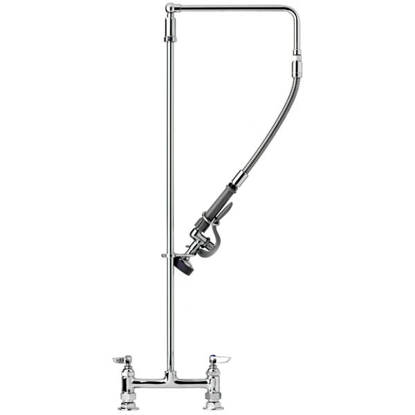 T&S Brass And Bronze Works T&S B-0122 Deck Mounted 44 1/2" High Pre-Rinse Faucet With Adjustable 8" Centers, Swivel Arm, And 26" Hose