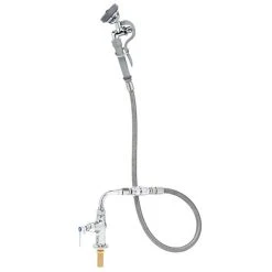 T&S Brass And Bronze Works T&S B-0205-60H-VB Deck Mounted Pre-Rinse Faucet With Single Inlet, Angled Spray Valve, 60" Hose, 90 Degree Swivel Adapter, Vacuum Breaker, And Wall Hook