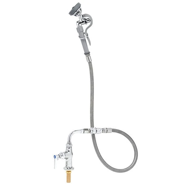 T&S Brass And Bronze Works T&S B-0205-60H-VB Deck Mounted Pre-Rinse Faucet With Single Inlet, Angled Spray Valve, 60" Hose, 90 Degree Swivel Adapter, Vacuum Breaker, And Wall Hook
