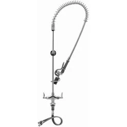 T&S Brass And Bronze Works T&S B-2349-C Single Hole Deck Mount Faucet Base With Flex Hose Inlets, B-0107-C Spray Valve, And 6" Wall Bracket