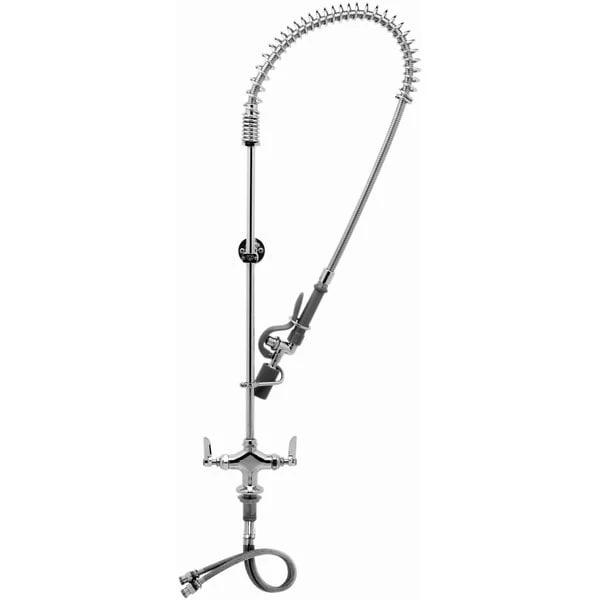 T&S Brass And Bronze Works T&S B-2349-C Single Hole Deck Mount Faucet Base With Flex Hose Inlets, B-0107-C Spray Valve, And 6" Wall Bracket