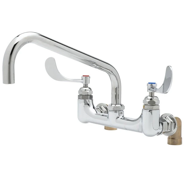 T&S Brass And Bronze Works T&S B-0290-04 Wall Mount Kettle And Pot Sink Mixing Faucet With 8" Adjustable Centers, 12" Big Flo Swing Nozzle, And 00LL Street Elbows