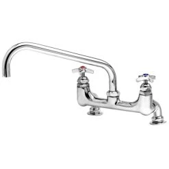 T&S Brass And Bronze Works T&S B-0293-01 Wall Mount Kettle And Pot Sink Mixing Faucet With 8" Adjustable Centers, 12" Big Flo Swing Nozzle, 4 Arm Handles, And Supply Nipples