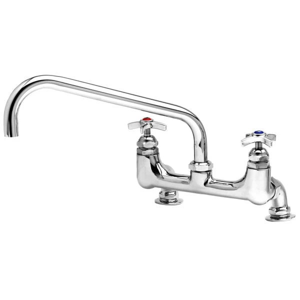 T&S Brass And Bronze Works T&S B-0293-01 Wall Mount Kettle And Pot Sink Mixing Faucet With 8" Adjustable Centers, 12" Big Flo Swing Nozzle, 4 Arm Handles, And Supply Nipples