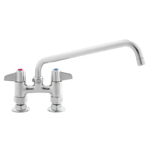 T&S Brass And Bronze Works Equip By T&S 5F-4DLS14 Deck Mount Mixing Faucet With Lever Handles And 14" Swing Nozzle On 4" Centers
