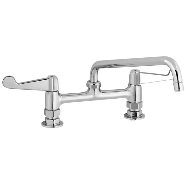 T&S Brass And Bronze Works Equip By T&S 5F-8DWX12 Deck Mounted Faucet With 8" Adjustable Centers, 12 1/8" Swing Spout, 5.27 GPM Laminar Flow Device, Cerama Cartridges, And Wrist Handles