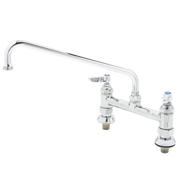 T&S Brass And Bronze Works T&S B-0220-EE Deck Mounted Faucet With 18" Swing Nozzle, 8" Adjustable Centers, 18.39 GPM Stream Regulator Outlet, Eterna Cartridges, And Lever Handles