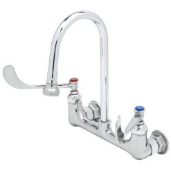 T&S Brass And Bronze Works T&S B-0351 Wall Mounted Mixing Faucet With 8" Adjustable Centers, 5 1/2" Rigid Gooseneck, And 6" Wrist Action Handles