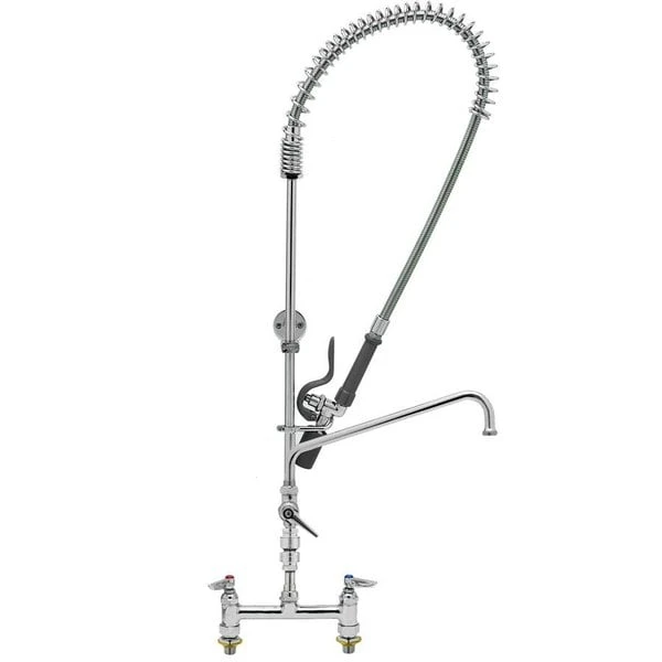T&S Brass And Bronze Works T&S B-0123-12CRCVBC EasyInstall Deck Mounted 45 1/4" High Pre-Rinse Faucet With Adjustable 8" Centers, Low Flow Spray Valve, 44" Hose, 12" Add-On Faucet, Vacuum Breaker, And 6" Wall Bracket