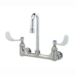 T&S Brass And Bronze Works T&S B-0230-132XA-CR Wall Mounted Pantry Faucet With 8" Adjustable Centers, 2 7/8" Swivel Gooseneck, Cerama Cartridges, And 4" Wrist Action Handles