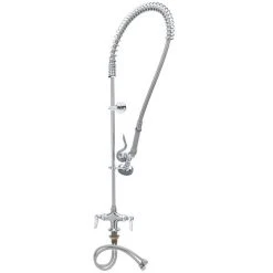 T&S Brass And Bronze Works T&S B-0113-BT Easy Install Deck Mounted 45" High Pre-Rinse Faucet With BSPT Female Flex Inlets, 44" Hose, And Wall Bracket