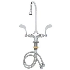 T&S Brass And Bronze Works T&S B-0300-WH4 Deck Mounted Single Hole Pantry Faucet With Flex Inlets, 5 1/2" Rigid Gooseneck Nozzle, Eterna Cartridges, And 4" Wrist Action Handles