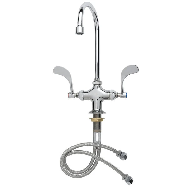 T&S Brass And Bronze Works T&S B-0316 Wall Mounted Faucet With 5 11/16" Swivel Gooseneck Spout, 20.10 GPM Stream Regulator, 3" Adjustable Vertical Centers, And 4-Arm Handles