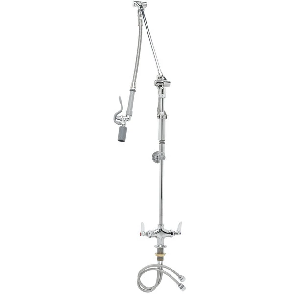 T&S Brass And Bronze Works T&S B-0117 Deck Mounted 42" High Pre-Rinse Faucet With Flex Inlets, Roto-Flex Support, Low-Flow Spray Valve, And Wall Bracket