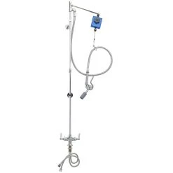 T&S Brass And Bronze Works T&S B-0126 Deck Mounted 55" High Pre-Rinse Faucet With Flex Inlets, Balancer, 68" Hose, Low-Flow Spray Valve, And Wall Bracket