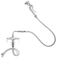 T&S Brass And Bronze Works T&S B-0200-60H-VB Deck Mounted Pre-Rinse Faucet With Flex Inlets, 90 Degree Swivel Adapter, 60" Hose, Vacuum Breaker, And Wall Hook