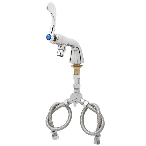 T&S Brass And Bronze Works T&S B-0842 Deck Mounted Single Temperature Faucet With Flex Inlets, 7" Rigid Nozzle, Eterna Cartridge, And 4" Wrist Action Handles