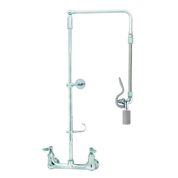 T&S Brass And Bronze Works T&S B-0131-CR-BC Wall Mounted 29 1/2" High Pre-Rinse Faucet With Adjustable 8" Centers, Low Flow Spray Valve, Swivel Arm, 20" Hose, And 6" Wall Bracket