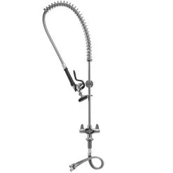 T&S Brass And Bronze Works Equip By T&S 5PR-2S00-12WB Deck Mounted 34 1/4" High Pre-Rinse Faucet With Flex Inlets, 44" Hose, And 12" Wall Bracket