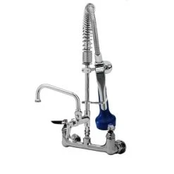 T&S Brass And Bronze Works T&S MPQ-8WLV-08-CR EasyInstall Wall Mounted 21" High Mini Pre-Rinse Faucet With Adjustable 8" Centers, Ergonomic Low Flow Spray Valve, 24" Hose, 8" Add-On Faucet, Vacuum Breaker, And 6" Wall Bracket