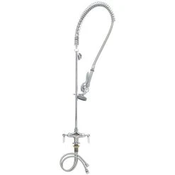 T&S Brass And Bronze Works T&S B-0113-079X-VB EasyInstall Deck Mounted 33" High Pre-Rinse Faucet With Flex Inlets, 44" Flex Hose, Vacuum Breaker, And 6" Wall Bracket